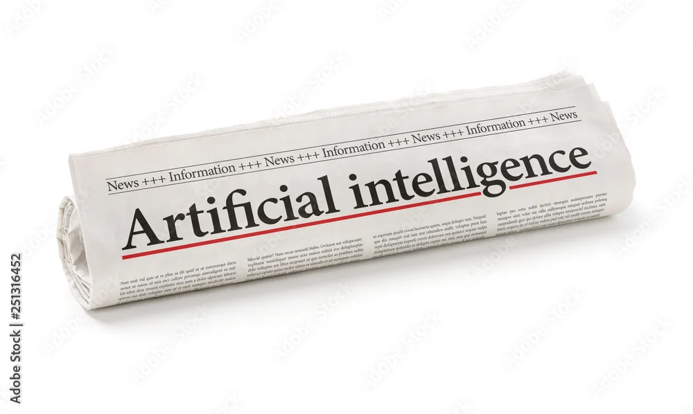 Rolled newspaper with the headline Artificial intelligence